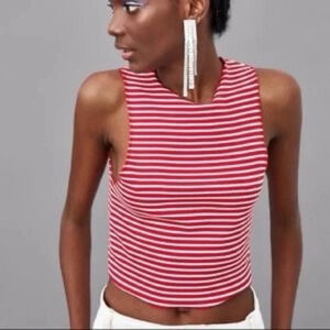 zara trafaluc Red Striped Seamless Crop Top Nautical Preppy Beach Cruise S Boho